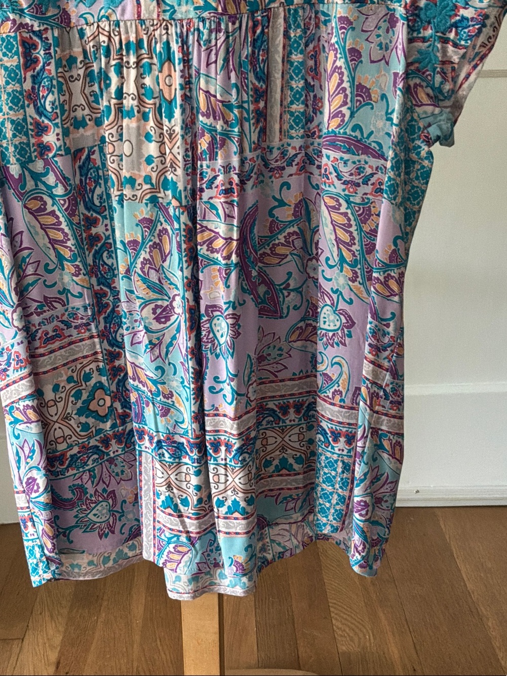 Savanna Jane Teal & Lavender Floral Embroidered Cap-Sleeve Blouse - Picture 3 of 7